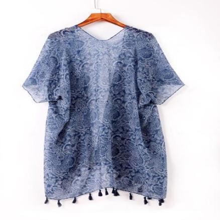 Boho Kimono Paisley Blue Print with Tassels Free Size