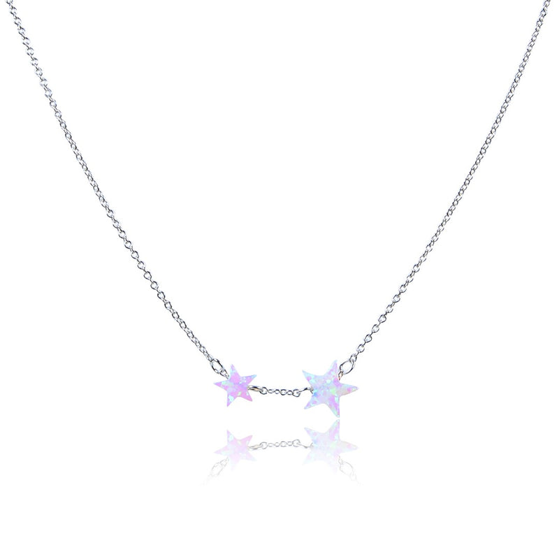 Opal Double Star Dreamy White Sterling Silver Necklace