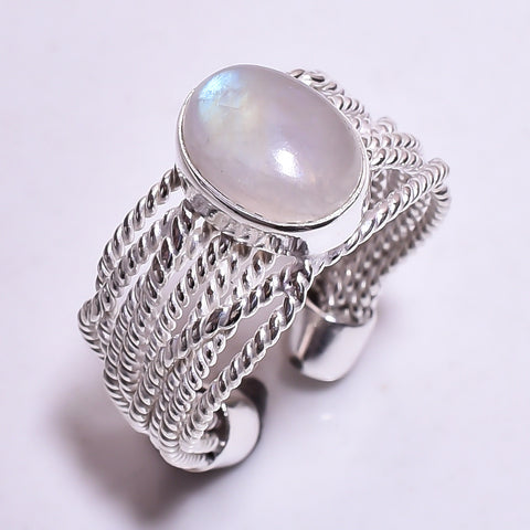 Oval Long Labradorite Sterling Silver Adjustable Ring
