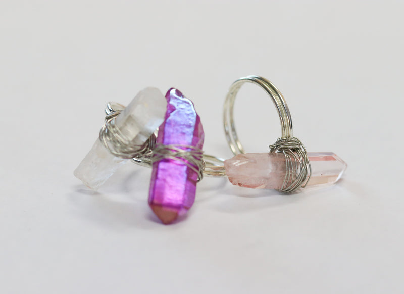 Wrapped Raw Clear Quartz Ring Adjustable