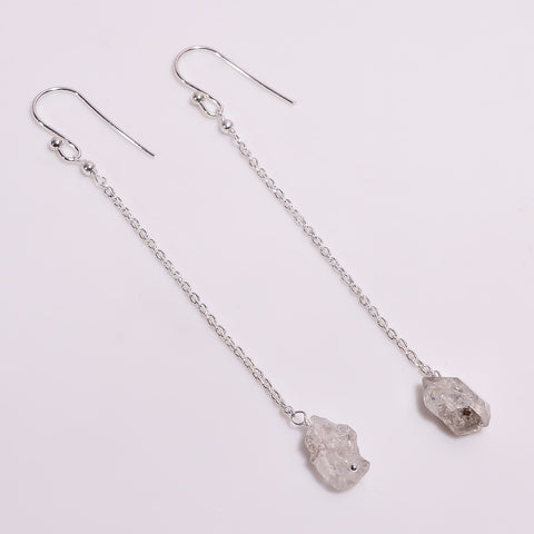 Raw Rose Quartz Sterling Silver Hanging Earrings