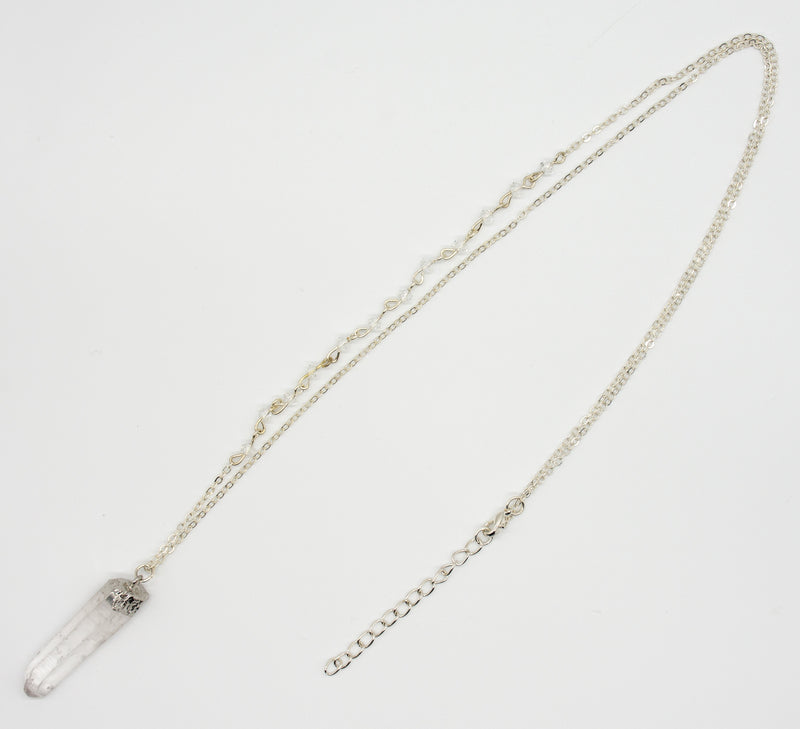 Rough Metallic Clear Quartz Side Beaded Necklace