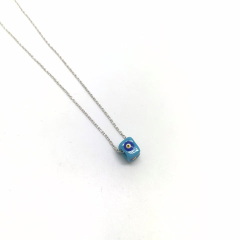 Sterling Silver Blue Glass Evil Eye Necklace 45cm Small