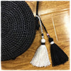 Nazar Black Rattan Bag with Black & Off White Tassels & Evil Eye Beads 20x6cm