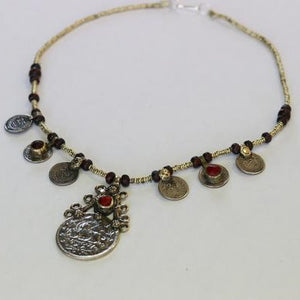 Afghani Tribal Chocker with Coins & Brown Beads