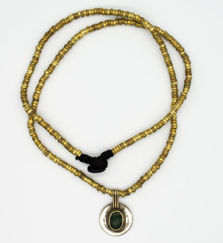 Antique Tribal Reversible Vintage Long Coin Necklace Blue Stone
