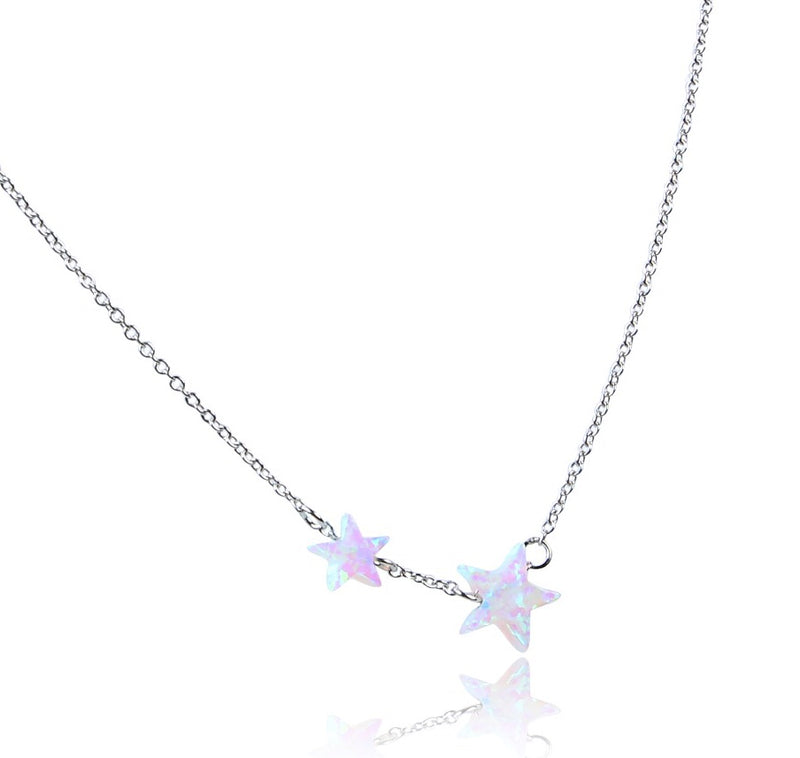 Opal Double Star Dreamy White Sterling Silver Necklace