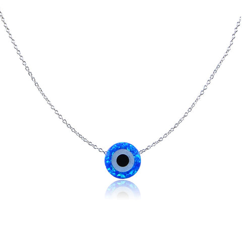 Sterling Silver Light Blue Glass Evil Eye Necklace 45cm Large