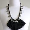 Tribal Festive Black Fringed & Coin Necklace