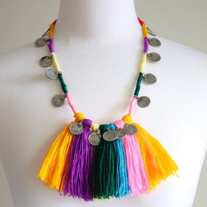 Tribal Festive Fringed & Coins Necklace
