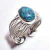 Double Stone Amazonite & Rainbow Moonstone Sterling Silver Adjustable Ring