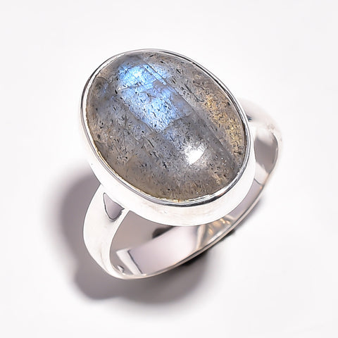 Tear Shape Claw Rainbow Moonstone Sterling Silver Adjustable Ring
