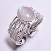 Thick Wire Band Rainbow Moonstone Sterling Silver Adjustable Ring