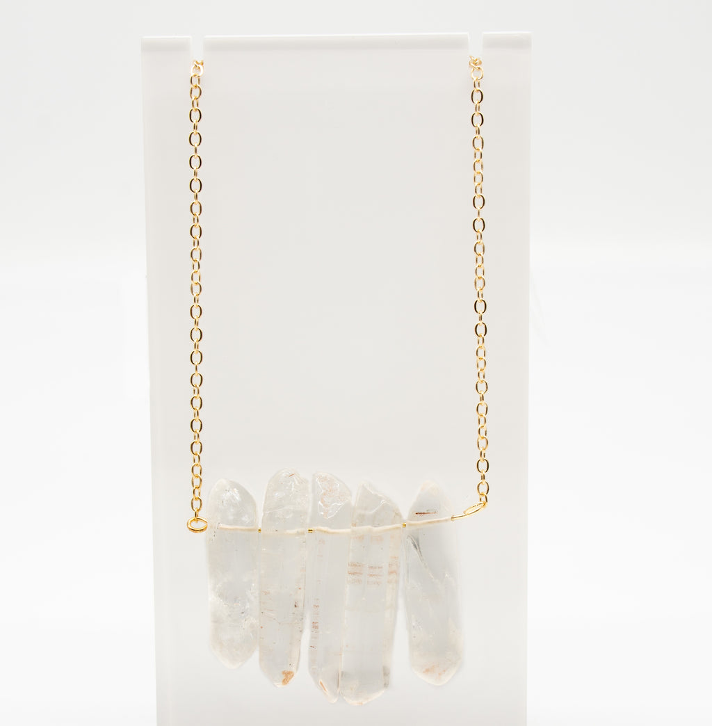 Raw Crystal Quartz Gold Multi Spike Necklace