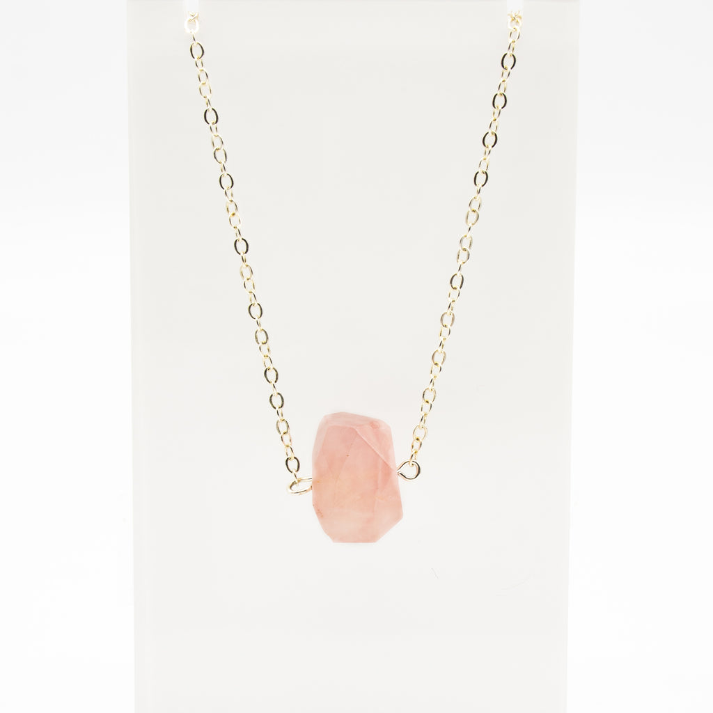 Raw Gemstone Rose Quartz Necklace
