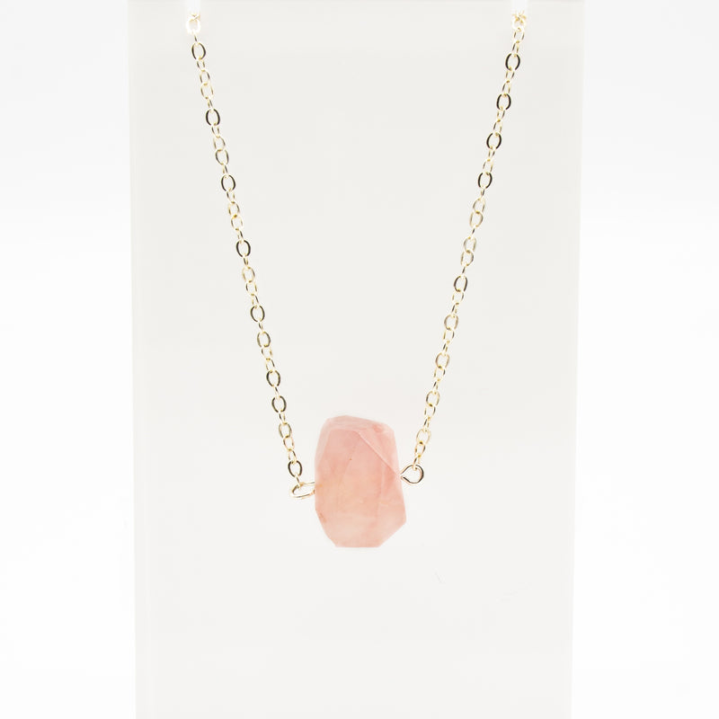 Raw Gemstone Rose Quartz Necklace