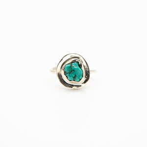 Raw Turquoise Silver Band Sterling Silver Adjustable Ring