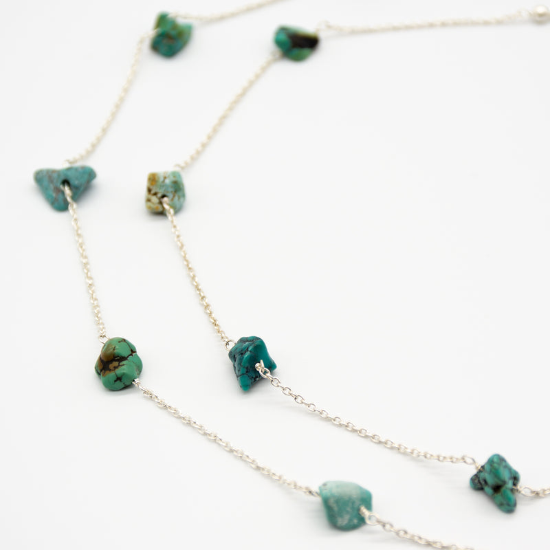 Raw Multi Turquoise Long/ Wrap Sterling Silver Necklace
