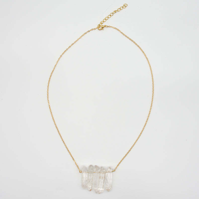Raw Crystal Quartz Gold Multi Spike Necklace