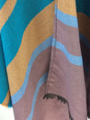 Boho Poncho Horizontal Stripes Pastel Blue & Orange Stripe Free Size