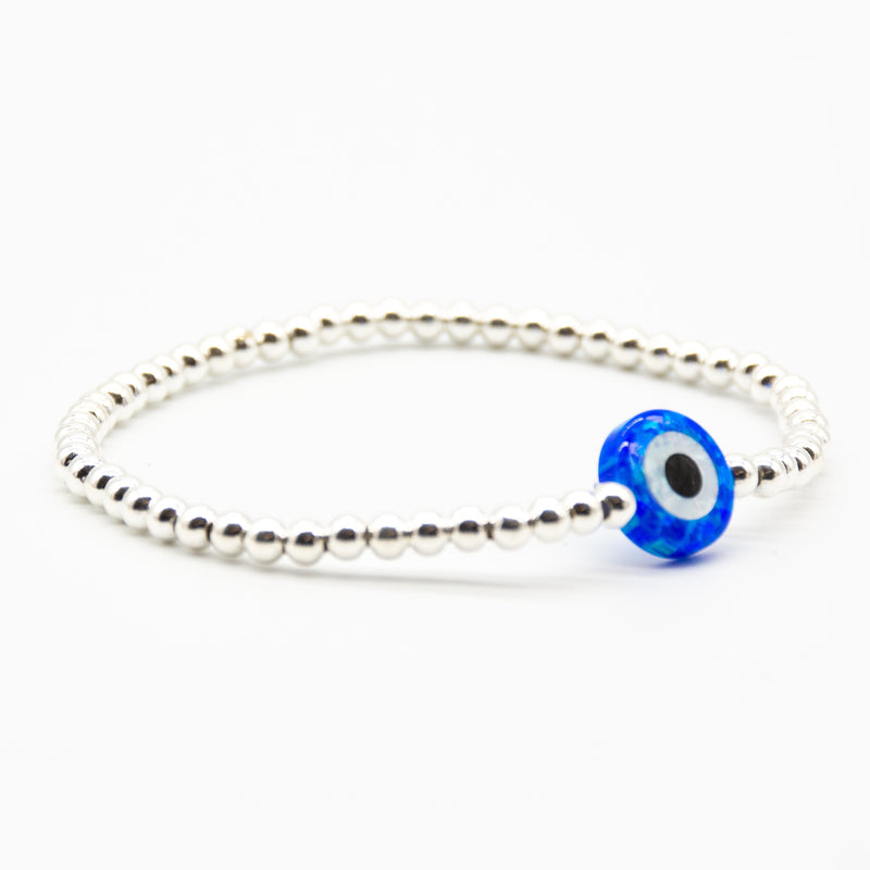 Opal Evil Eye Dark Blue Sterling Silver Beads Stretchy Bracelet