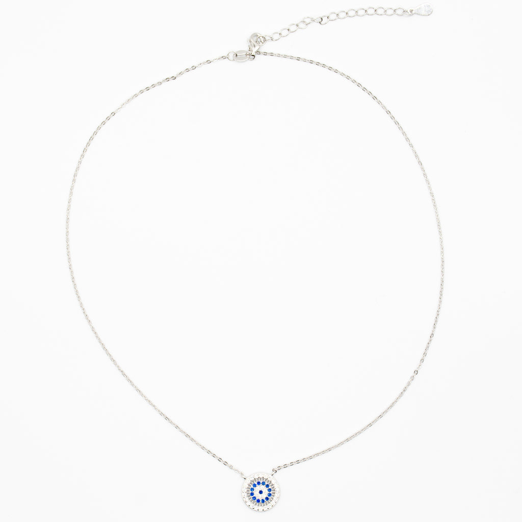 Evil Eye Blue & White Cubic Zirconia Sterling Silver Necklace