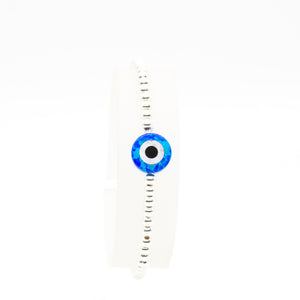Opal Evil Eye Dark Blue Sterling Silver Beads Stretchy Bracelet