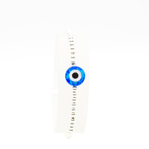 Evil Eye Blue & White Cubic Zirconia Sterling Silver Adjustable Ring