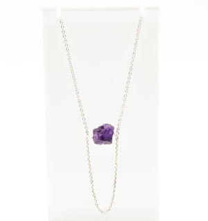 Raw Amethyst Pendant Hanging Chain Sterling Silver Necklace