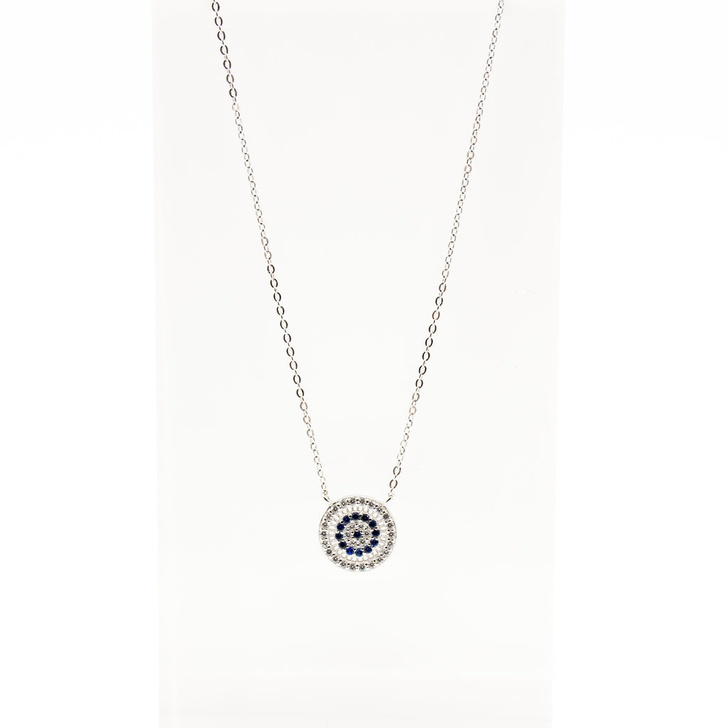 Evil Eye Blue & White Cubic Zirconia Sterling Silver Necklace